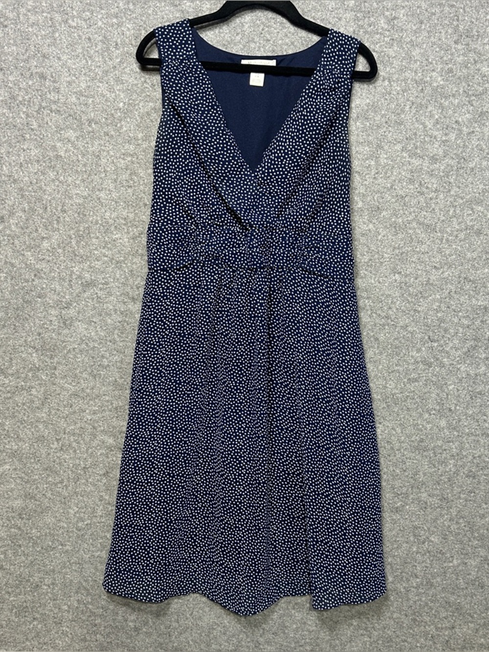 Motherhood Maternity M Navy Blue Polka Dot Sleeveless Tie Dress Retro Career